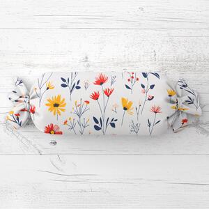 Biante Vankúš valec bonbon Sandra SA-749 Červeno-modro-žlté kvietky na bielom 15x40 cm