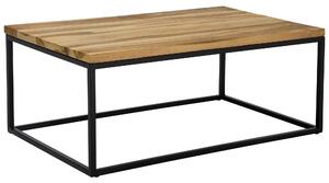 Konferenčný stolík hnedý s čiernym tíkovým drevom 60 x 100 cm drevený vrchný kovový rám neošetrený obdĺžnikový minimalistický moderný