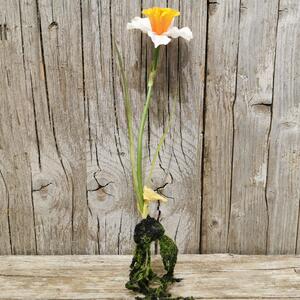 Umelý kvet narcis s cibuľkou bielo oranžový 28cm