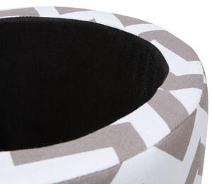 Podnožka sivá a biela okrúhla úložná taburetka so vzorom chevron