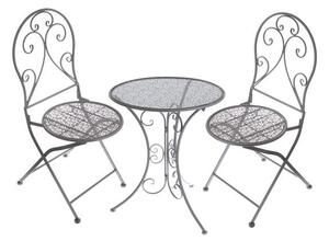 Záhradný kovový stôl + 2 stoličky set farba šedá