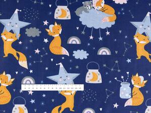 Detská bavlnená látka/plátno Sandra SA-281 Líšky na večernej oblohe - šírka 160 cm