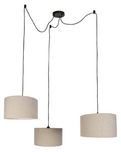 Závesná lampa čierna s béžovou teddy látkou 35cm 3-svetlá - Cava