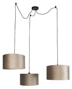 Závesná lampa čierna s sivohnedým tienidlom 35cm 3-Lights - Cava