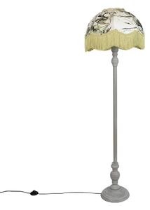 Stojacia lampa čierna s kvetinovým tienidlom a bielym interiérom 45cm - Classico