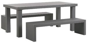 Sada záhradného nábytku sivý betónový stôl 2 lavice 4-miestne jedálne v modernom priemyselnom štýle