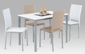 Jedálenský stôl 110x70x75 cm, doska mdf, biela farba, kovová podnož, strieborný lak