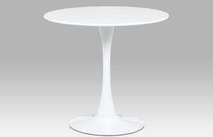 Jedálenský stôl, pr.80x73 cm, biela matná mdf, kov biely vysoký lesk