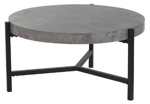 Konferenčný stolík Sivý betónový efekt Top čierne kovové nohy 75 cm okrúhla moderná priemyselná obývacia izba