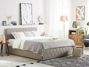 Sivá posteľ z ekokože s úložným priestorom 140 x 200 cm s prešívaným čelom