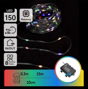 Aigostar - LED Vonkajší reťaz 150xLED/8 funkcií 3xAA 15,3m IP44 viacfarebný