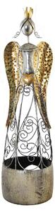 Kovový anjel na čajovú sviečku 15,5x15,5x57cm barva: stříbrná, velikost: 15,5x15,5x57