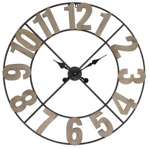 Nástenné hodiny moderné kovový rám drevené číslice 80x80x3cm