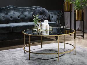 Konferenčný stolík Čierny sklenený vrchný rám Zlatý kovový rám Okrúhly 88 cm moderný dizajn Glam
