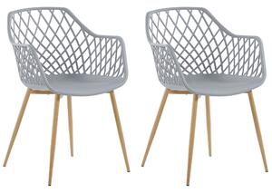 Set 2 jedálenských stoličiek sivá syntetický materiál kovové nohy sieťované operadlo moderná obývačka škandinávsky štýl