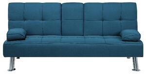 Pohovka rozkladacia modrá čalúnená s funkciou na spanie do obývacej izby kovové strieborné nohy moderná
