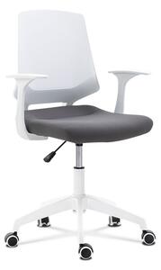 Kancelárska stolička, sedadlo sivá látka, biely pp plast, výškovo nastaviteľná