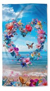 Rýchloschnúca plážová osuška FLOWER LOVE farebná 70 x 140 cm, 100% mikrovlákno