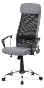 Kancelárska stolička, sivá látka a čierna sieťovina mesh, hojdací mechanismus, kovový kríž
