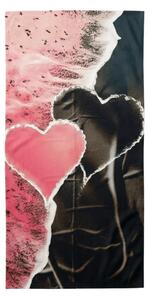 Rýchloschnúca plážová osuška SEA OF HEARTS ružovo-čierna 70 x 140 cm, 100% mikrovlákno