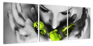 Moderný obraz - zelené kamene v dlani (Obraz 90x30cm)