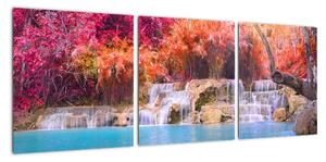 Obraz vodopádu a farebné prírody (Obraz 90x30cm)