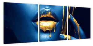 Obraz - tvár so zlatými pery (Obraz 90x30cm)