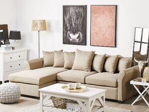Rohová pohovka béžová látková čierne nohy minimalistický štýl obývacia izba