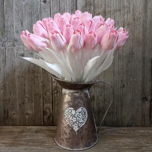 Tulipán umelý ružovo biely s bielou stonkou a listom jemne bielený 44cm cena za 1ks