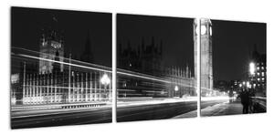 Čiernobiely obraz Londýna - Big ben (Obraz 90x30cm)