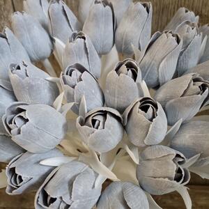 Tulipán umelý šedý s bielou stonkou a listom jemne bielený 44cm cena za 1ks