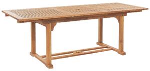 Záhradný rozkladací stôl svetlé akáciové drevo 160/220 x 90 cm s otvorom na slnečník tradičný dizajn