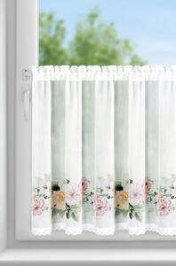 Dekorstudio Záclona FLOWERY s kvetinovou potlačou a riasiacou páskou 150 x 60 cm, biela
