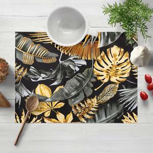 Biante Bavlnené prestieranie na stôl Sandra SA-389 Sivozelené a zlaté tropické listy na čiernom 30x40 cm