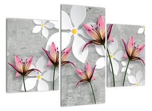 Abstraktný obraz kvetov na sivom pozadí (Obraz 90x60cm)