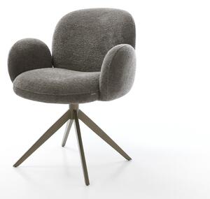 DELIFE Jedálenská stolička Nube-Flex s opierkami bouclé mäkký tmavobéžová krížová podstava široká titánová farba 360° otočný hojdacia funkcia vrecková pružina