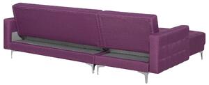 Rohová rozkladacia pohovka, fialová všívaná tkanina, moderná modulárna 4-miestna leňoška v tvare L