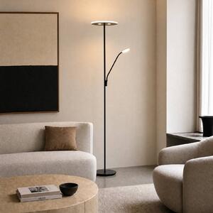 Lucande LED stojacia lampa Raymond, čierne, na citanie, Čierna, Obývacia izba / jedáleň, kov, Moderný, Zemné bodové svetlo