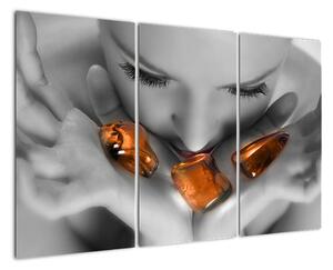 Obraz - oranžové kamene v dlani (Obraz 120x80cm)