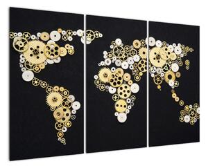 Mapa sveta z ozubených kolies - obraz na stenu (Obraz 120x80cm)
