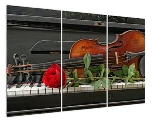 Obraz husle a ruže na klavíri (Obraz 120x80cm)