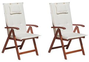 Sada 2 skladacích stoličiek s bielymi vankúšmi rustic svetlé akáciové drevo