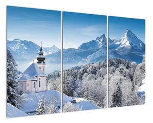 Kostol v horách - obraz zimnej krajiny (Obraz 120x80cm)