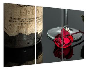Červená ruža na stole - obrazy do bytu (Obraz 120x80cm)