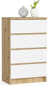 Ak furniture Komoda Kuba 60 cm - 4 zásuvky dub artisan/biela
