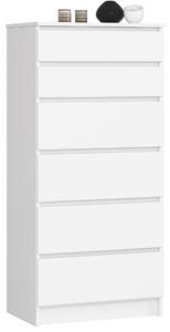 Ak furniture Komoda Kuba 60 cm - 6 šuplíkov biela