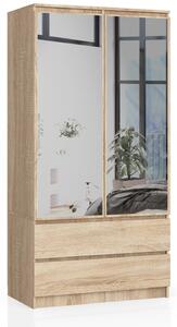 Ak furniture Šatníková skriňa Star so zrkadlom 90 cm dub sonoma