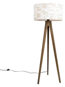Drevená stojaca lampa s béžovým a bielym pruhovaným tienidlom 50 cm - Tripod Classic