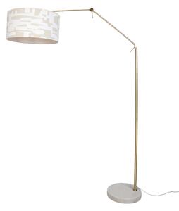 Stojacia lampa zlatá nastaviteľná s bielym a béžovým pruhovaným tienidlom 50 cm - Editor