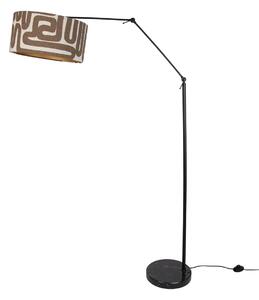 Nastaviteľná čierna stojaca lampa s hnedým a béžovým pruhovaným tienidlom 50 cm - Editor